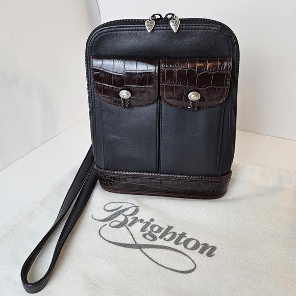 Brighton VTG Small Slim Black Leather Shoulder Bag - Picture 1 of 14